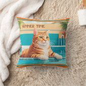 サマータイムおもしろいジンジャーキャットプール クッション (ブランケット)