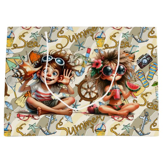 サマータイムおもしろいラッピング紙 ラージペーパーバッグ (正面)