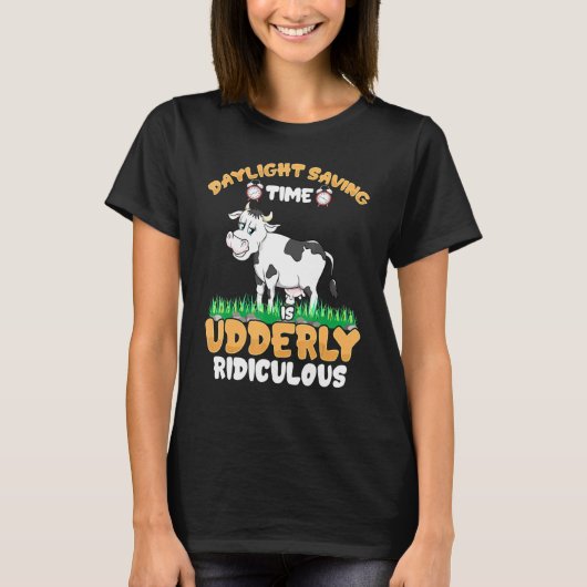 サマータイムが始まる春の牛パロディ Tシャツ (正面)