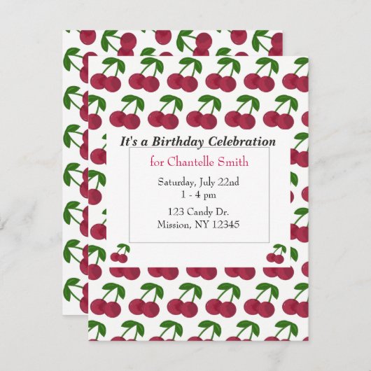 サマータイムさくらんぼ誕生日 招待状 (正面/裏面)