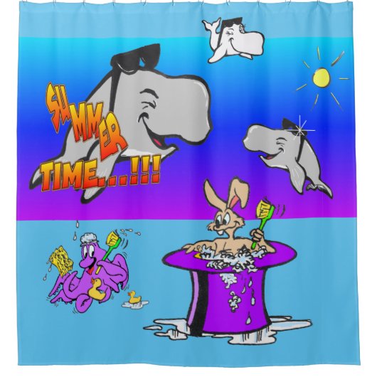 サマータイムのアニメ、ターコイズシャワーカーテン シャワーカーテン (正面)