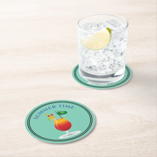 サマータイムカクテルドリンクアルコールビーチバールーン ラウンドペーパーコースター (インサイチュ)