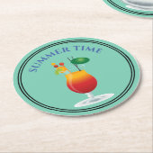 サマータイムカクテルドリンクアルコールビーチバールーン ラウンドペーパーコースター (アングル)