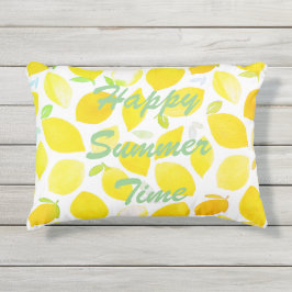 サマータイムシトラス柄イエローホワイトと文字 アウトドアクッション
