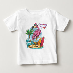 サマータイムフラミンゴオンビーチヴィンテージ ベビーTシャツ
