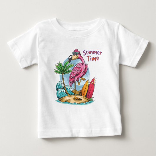 サマータイムフラミンゴオンビーチヴィンテージ ベビーTシャツ (正面)