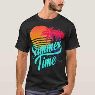 サマータイムレトロ80sビーチシーンとヤシの木 tシャツ