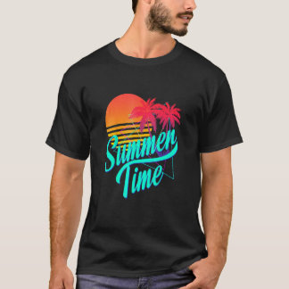 サマータイムレトロ80sビーチシーンとヤシの木 tシャツ