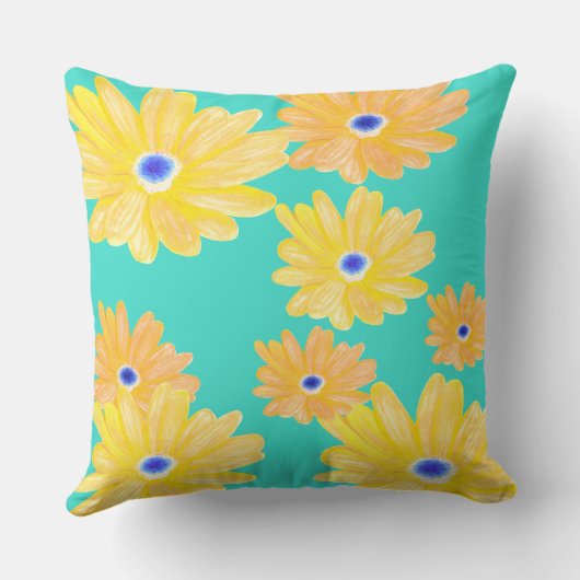 サマーターコイズイエローフローラ装飾用クッション クッション (裏面)
