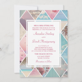 サマーダイヤモンド |ピンク&ブルービーチ結婚式 招待状