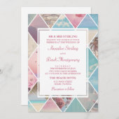 サマーダイヤモンド |ピンク&ブルービーチ結婚式 招待状 (正面/裏面)