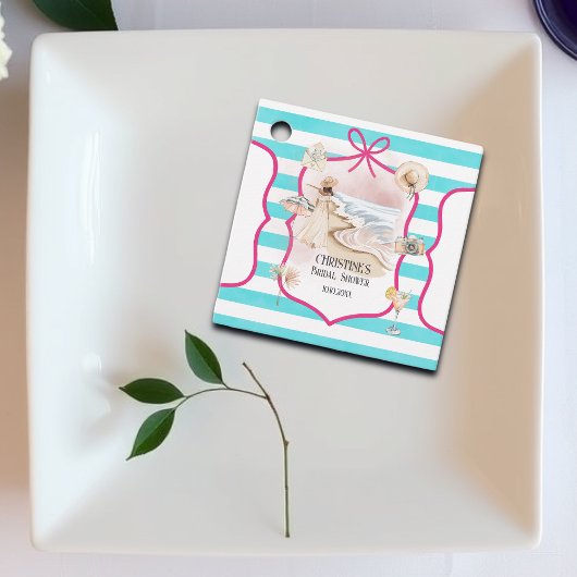 サマーチック ビーチとウェーブ ブライダルシャワー フェイバータグ