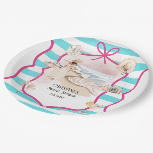 サマーチック ビーチとウェーブ ブライダルシャワー ペーパープレート (アングル)