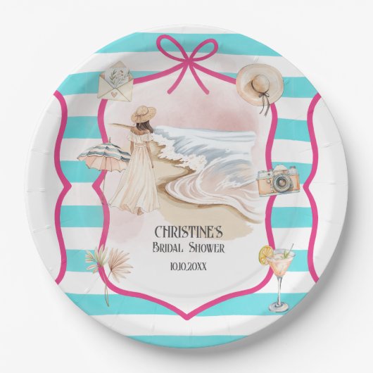 サマーチック ビーチとウェーブ ブライダルシャワー ペーパープレート (正面)