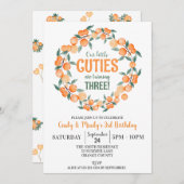 サマーツインガールズ誕生日オレンジ三歳 招待状 (正面/裏面)