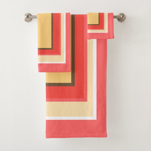 サマーツピーチイエローブラウンフルーツブロックパターン バスタオルセット (インサイチュ)