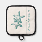 サマーティール（緑がかった色）ダブルヒトデ 鍋敷き (正面)