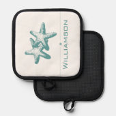 サマーティール（緑がかった色）ダブルヒトデ 鍋敷き (正面/裏面)