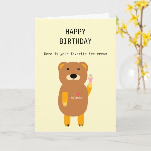 サマーテーマおもしろいベアーアイスクリームハッピーバースデー カード (黄色い花)