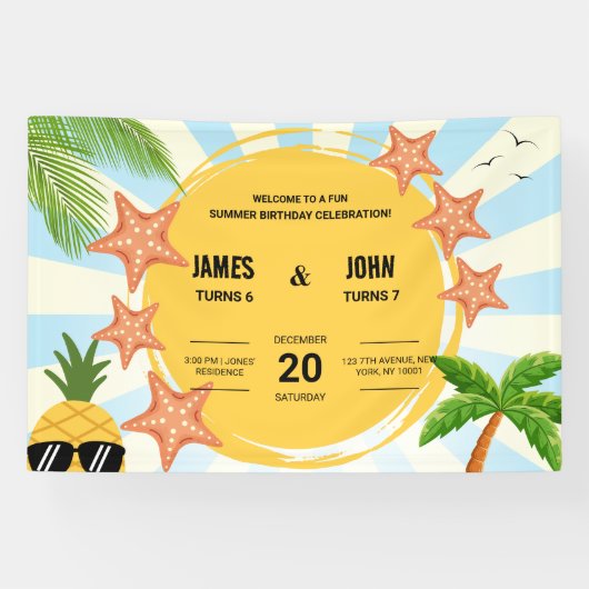 サマーテーマキッズダブル誕生祝い 横断幕 (横)