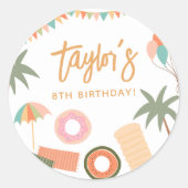 サマーデイおもしろいガールプール誕生日パーティー ラウンドシール (正面)
