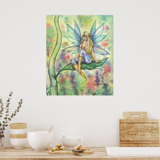 サマーデイウォーターカラーフェアリーイラストレーションアート ポスター (キッチン)