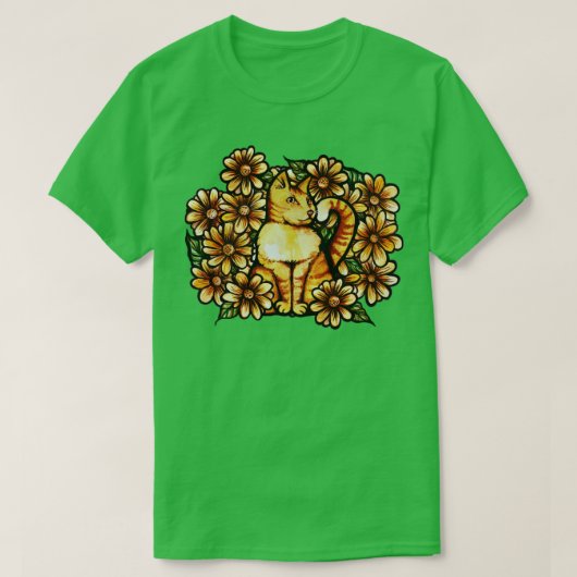 サマーデイジーオレンジキャット Tシャツ (デザイン正面)