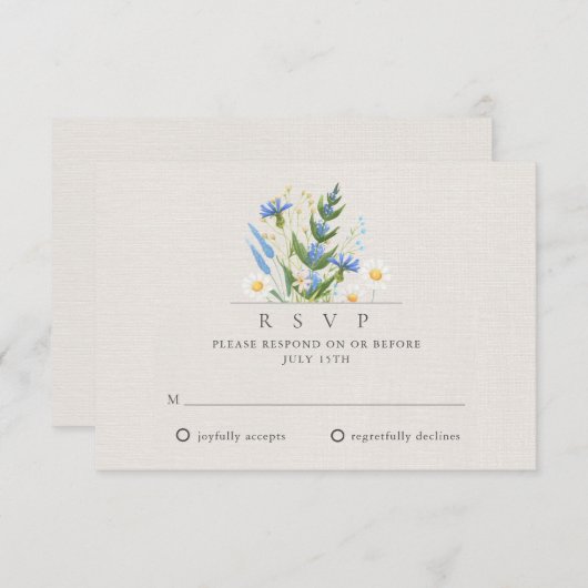 サマーデイジーブルーフローラボタニカル結婚ズ 出欠カード (正面/裏面)