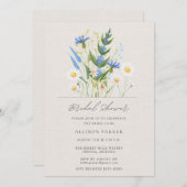 サマーデイジーブルーワイルドフラワーブライダルシャワー 招待状 (正面/裏面)