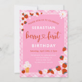 サマーデイジー&ストロベリーファースト誕生日 招待状 (正面)