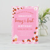 サマーデイジー&ストロベリーファースト誕生日 招待状 (スタンド正面)