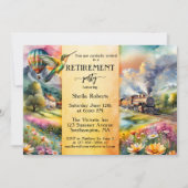サマートレイン水の色の旅行退職パーティー 招待状 (正面)