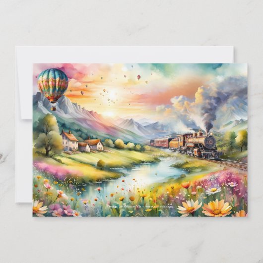 サマートレイン水の色の旅行退職パーティー 招待状 (裏面)