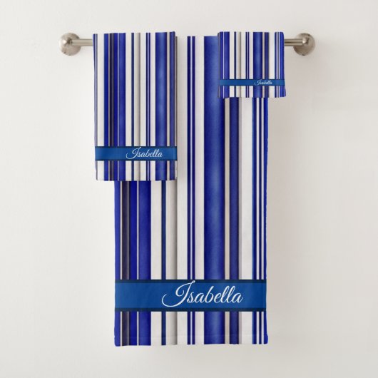 サマートレンディーネイビーブルーボートストライプコレクション バスタオルセット (インサイチュ)