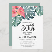 サマートロピカルアンスリウム&モンステラ誕生日 招待状 (正面/裏面)