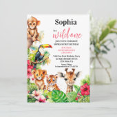サマートロピカルジャングルハイビスカスワイルドワン誕生日 招待状 (スタンド正面)