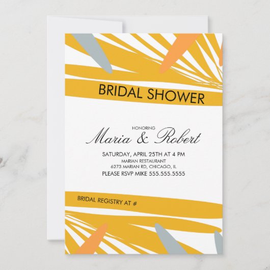 サマートロピカルパーム抽象芸術イエローブライダルシャワー 招待状 (正面)