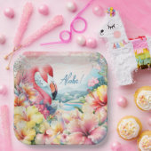 サマートロピカルフラミンゴルアウ（ハワイ式宴会）プレートデザイン ペーパープレート (パーティー)