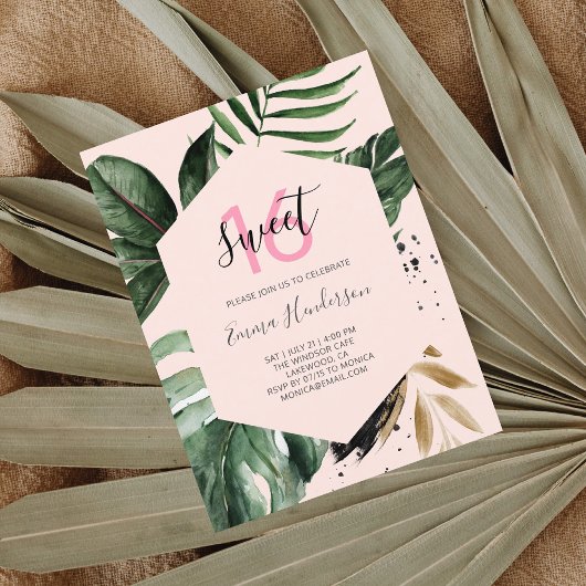 サマートロピカル誕生日スウィート16 インビテーションポストカード