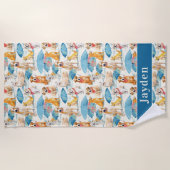 サマードッグカラフルパタパーソナライズされたーン ビーチタオル (正面)