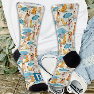 サマードッグカラフルモノグラムパーソナライズされたパターン ソックス