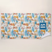 サマードッグカラフルモノグラムパーソナライズされたパターン ビーチタオル (正面)