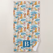 サマードッグカラフルモノグラムパーソナライズされたパターン ビーチタオル (正面)