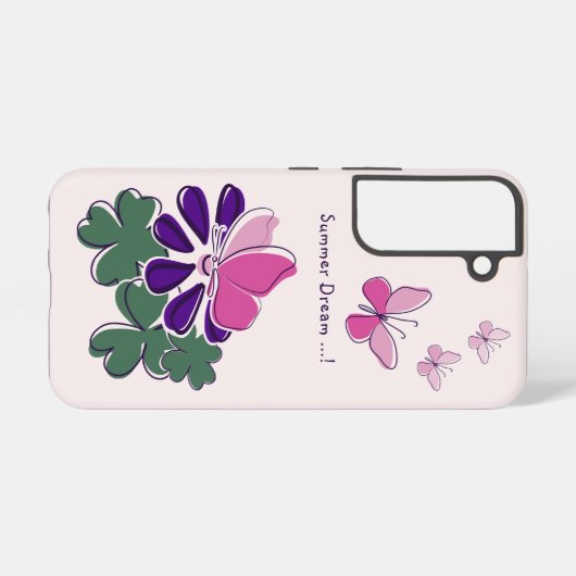 サマードリームピンクグリーンパープルフラワーバタフライ SAMSUNG GALAXYケース (裏面横)