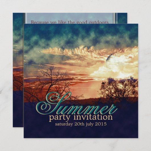 サマーナイツアウトドア素朴パーティの招待状 招待状 (正面/裏面)