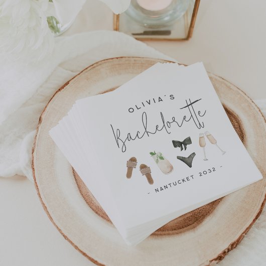 サマーニュートラルパーソナライズされたバチェロレッテ スタンダードカクテルナプキン