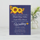 サマーネイビーブルーウッドサンフラワー素朴ズ結婚ズ 招待状 (スタンド正面)