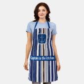 サマーネイビーブルートレンディーボートストライプコレクション エプロン (着用した状態)
