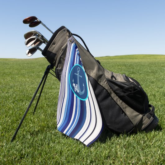 サマーネイビーブルーボートトレンディーストライプコレクション ゴルフタオル (グリーン)