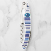 サマーネイビーブルーボートトレンディーストライプコレクション ソムリエナイフ (正面)